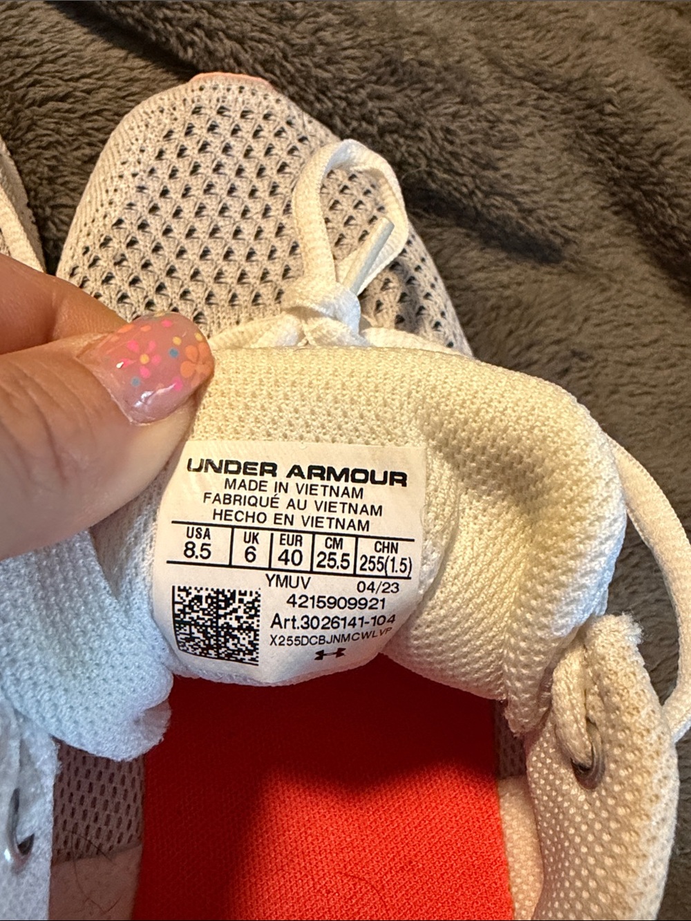 Under Armour White and Black Mesh Running Shoes with Coral Accents - Picture 5 of 6
